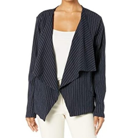NWT Blank NYC Navy Blue Striped Draped Blazer Size M - Picture 1 of 12